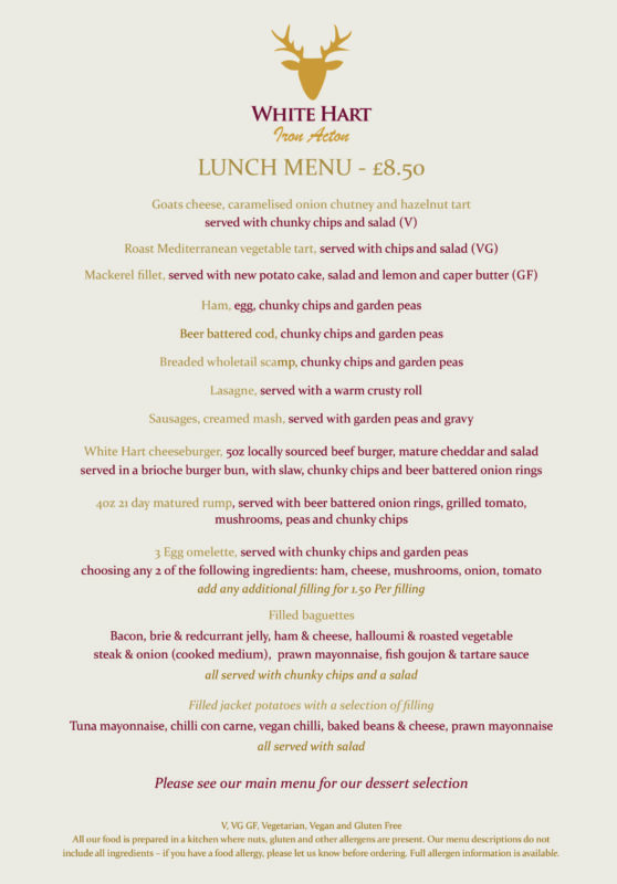 Menus The White Hart