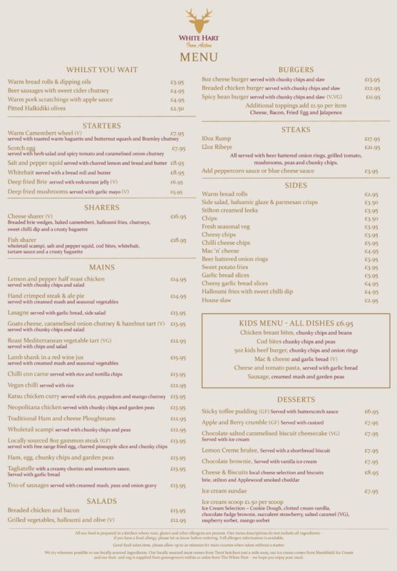 Menus - The White Hart